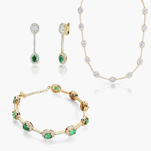 Komplet biżuterii Swan Lake: złoty, diamenty, szmaragdy